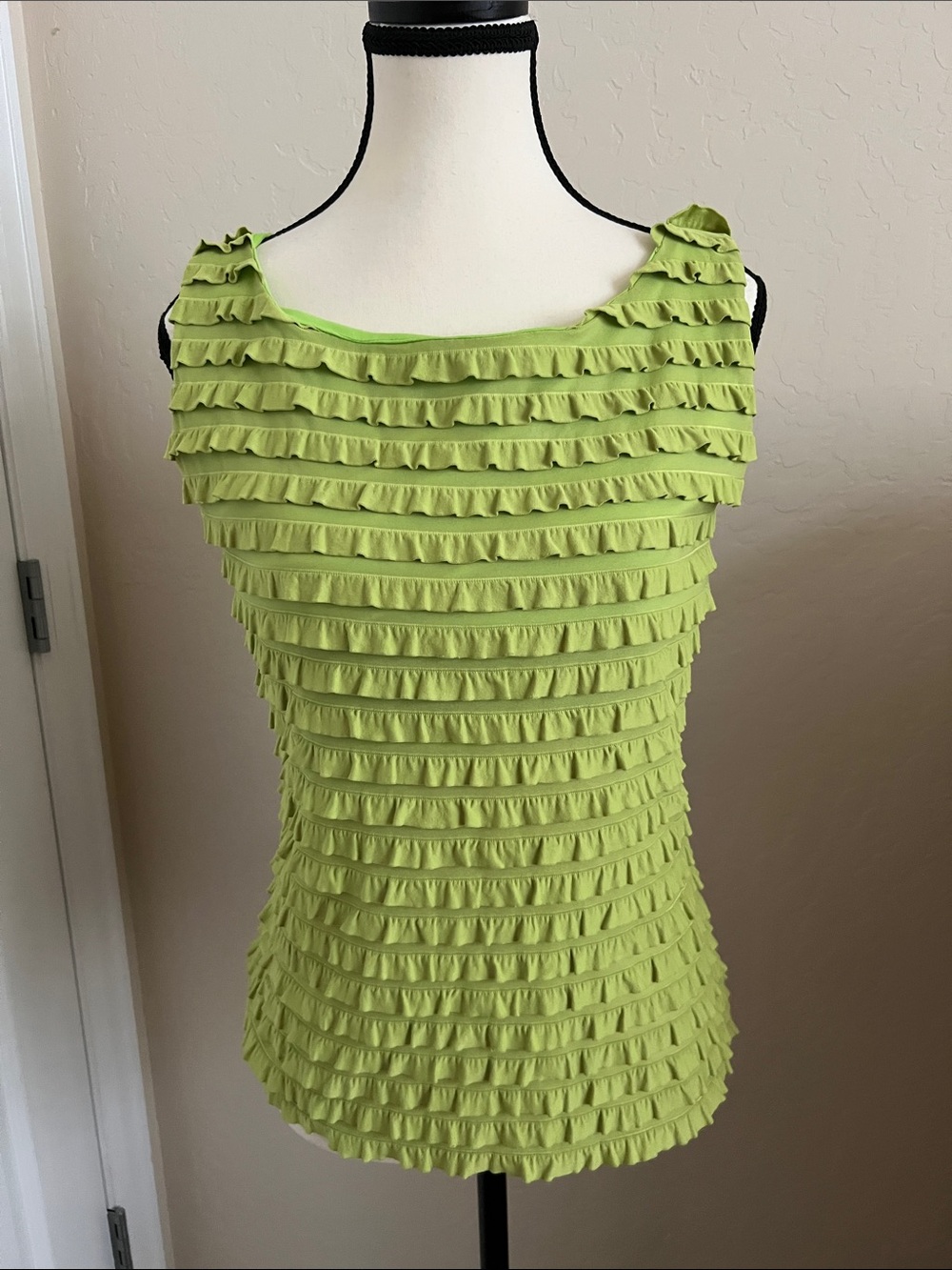 Sleeveless Ruffle Tank Top in Lime Green